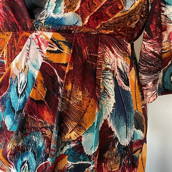 Colorful Feather Print Wrap Dress - Picture 3 of 4